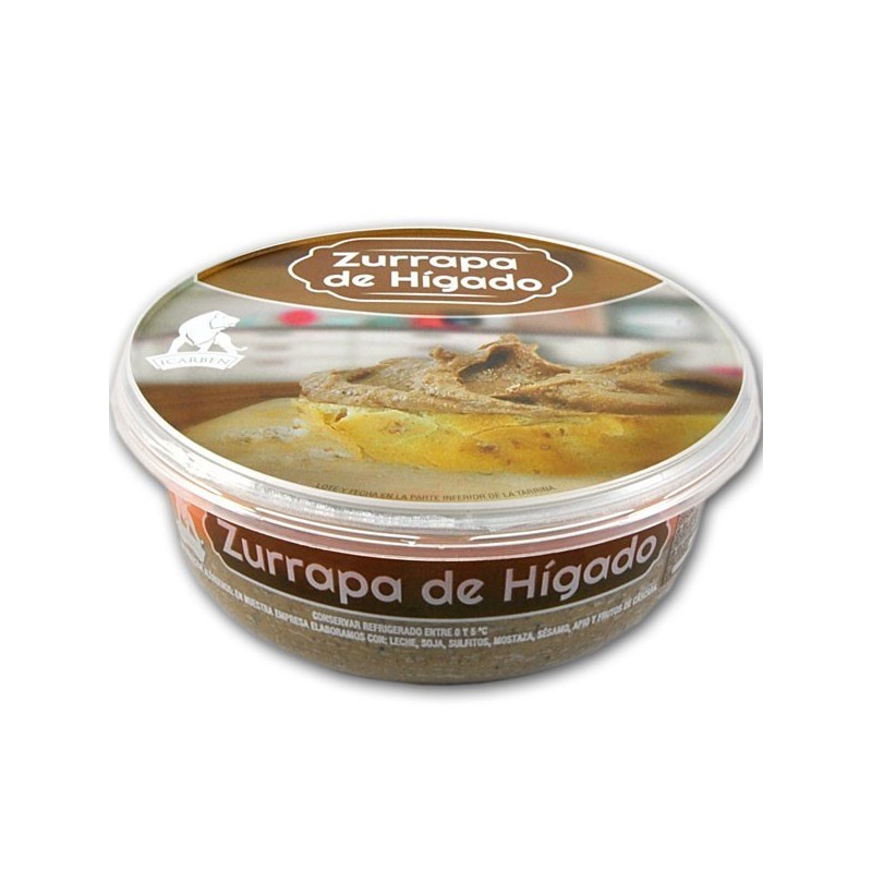 tarrina de zurrapa de higado de cerdo ibérico en manteca colorada de icarben, productos artesanos de la serrania de ronda 